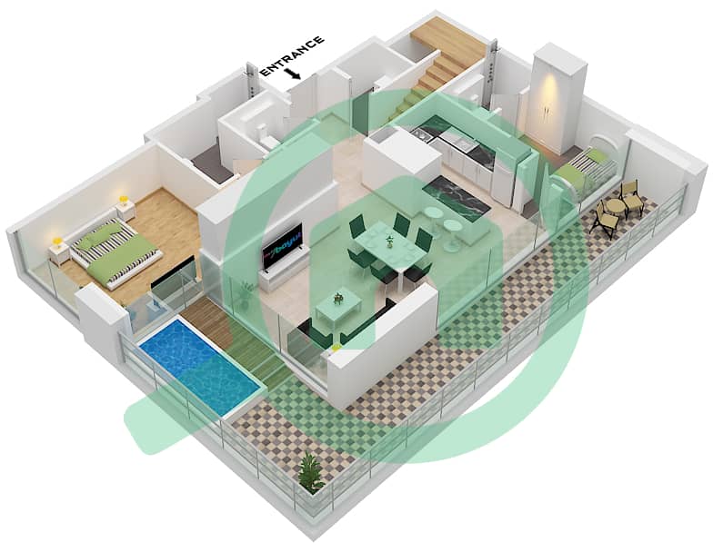 The Orchard Place Tower A - Пентхаус 3 Cпальни планировка Тип 2 FLOOR 22 Type 2 Floor 22  Lower interactive3D