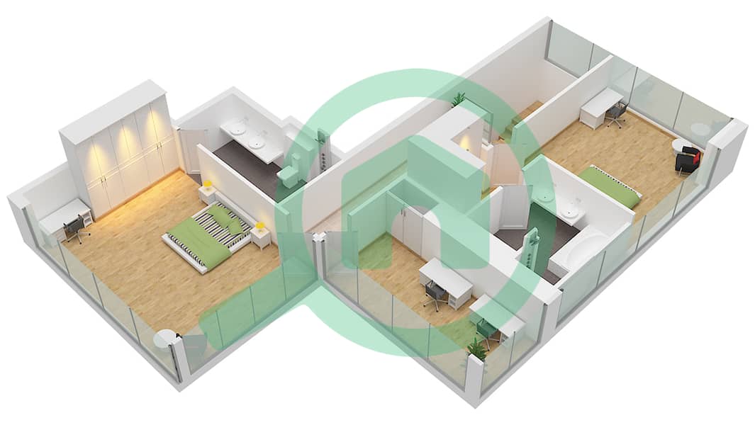 The Orchard Place Tower A - Пентхаус 3 Cпальни планировка Тип 3 FLOOR 22 Type 3 Floor 22 Upper interactive3D