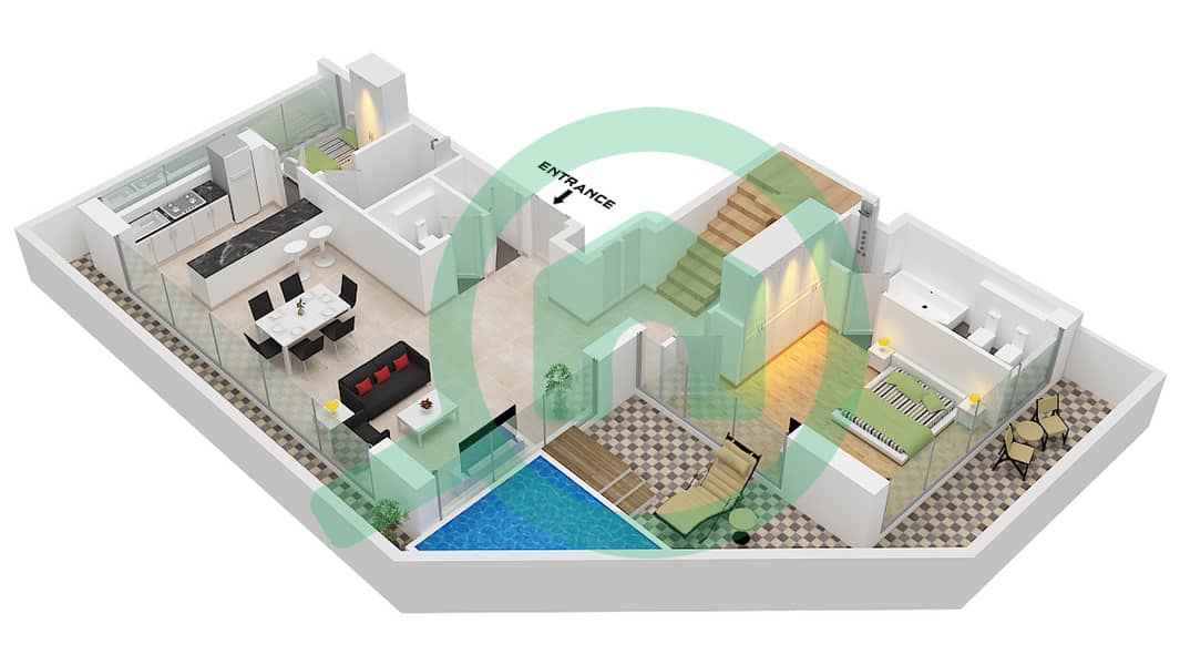 The Orchard Place Tower A - Пентхаус 3 Cпальни планировка Тип 4 FLOOR 22 Type 4 Floor 22  Lower interactive3D
