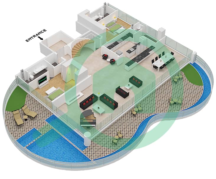 المخططات الطابقية لتصميم النموذج 1 شقة 5 غرف نوم - كافالي كوتور Type 1 Lower Floor interactive3D