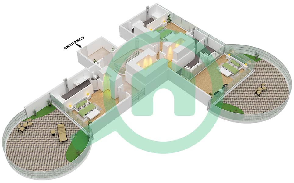 المخططات الطابقية لتصميم النموذج 1 شقة 5 غرف نوم - كافالي كوتور Type 1 Upper Floor interactive3D