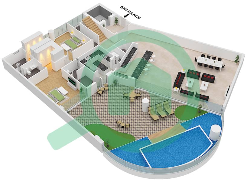 المخططات الطابقية لتصميم النموذج 2 شقة 5 غرف نوم - كافالي كوتور Type 2 Lower Floor interactive3D