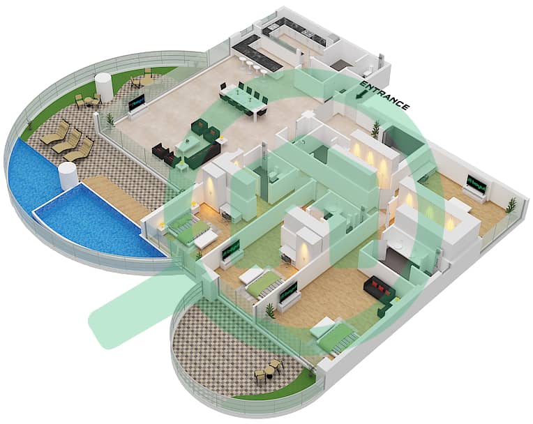 المخططات الطابقية لتصميم النموذج 1B شقة 4 غرف نوم - كافالي كوتور Type 1B interactive3D