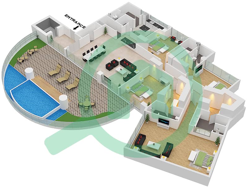 المخططات الطابقية لتصميم النموذج 2A شقة 4 غرف نوم - كافالي كوتور Type 2A interactive3D