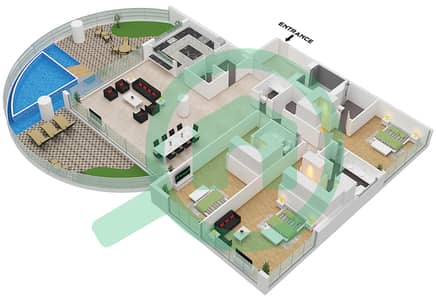 المخططات الطابقية لتصميم النموذج 1A شقة 3 غرف نوم - كافالي كوتور