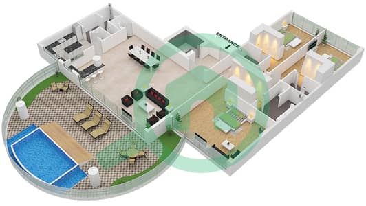 المخططات الطابقية لتصميم النموذج 3A شقة 3 غرف نوم - كافالي كوتور
