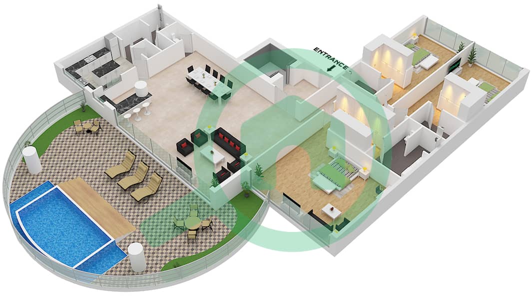 Type 3A Cavalli Couture - 3 Bedroom Apartment Type 3A Floor plan Type 3A interactive3D