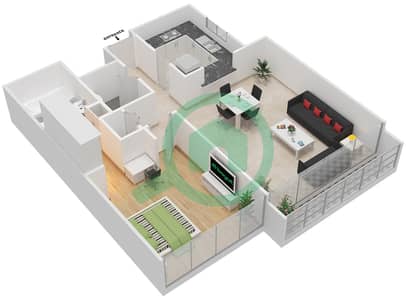 المخططات الطابقية لتصميم النموذج A شقة 1 غرفة نوم - شقق أريج