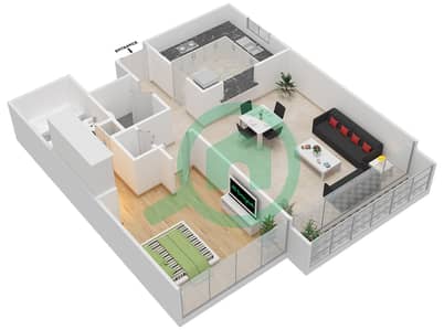 المخططات الطابقية لتصميم النموذج C شقة 1 غرفة نوم - شقق أريج