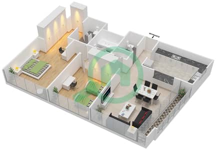 المخططات الطابقية لتصميم النموذج A شقة 2 غرفة نوم - شقق أريج