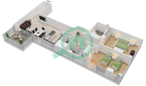 阿齐兹奥拉公寓大楼 - 2 卧室公寓类型4戶型图