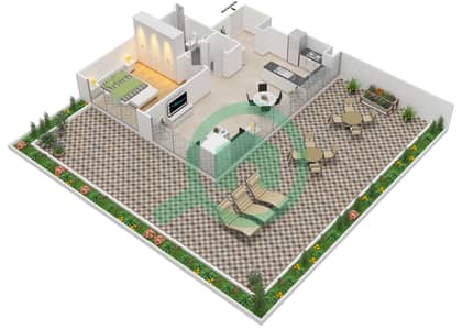 Farhad Azizi Residence - 1 Bedroom Apartment Type 1 FLOOR 1 Floor plan