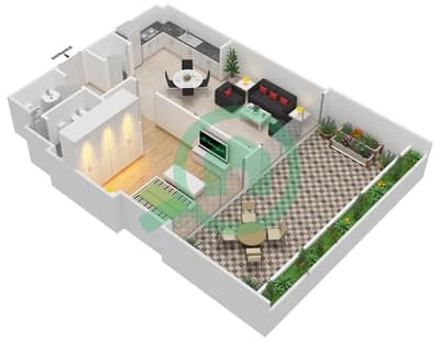 المخططات الطابقية لتصميم النموذج 2 FLOOR 1 شقة 1 غرفة نوم - فرهاد عزيزي ريزيدنس