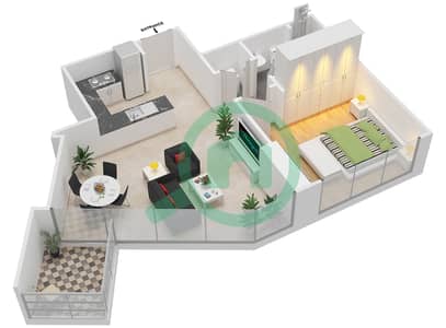 Farhad Azizi Residence - 1 Bedroom Apartment Type 4 FLOOR 2-17 Floor plan