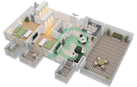 المخططات الطابقية لتصميم النموذج 2 FLOOR 14 شقة 2 غرفة نوم - فرهاد عزيزي ريزيدنس