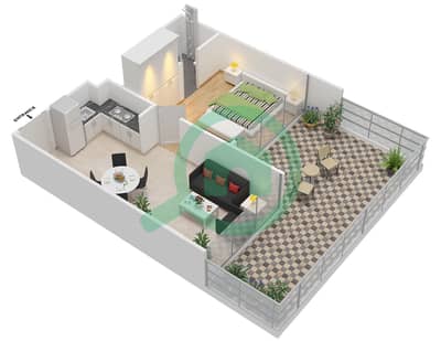 المخططات الطابقية لتصميم النموذج 2A شقة 1 غرفة نوم - عزيزي ريفييرا 1
