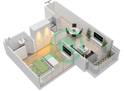 المخططات الطابقية لتصميم النموذج 3B شقة 1 غرفة نوم - عزيزي ريفييرا 1