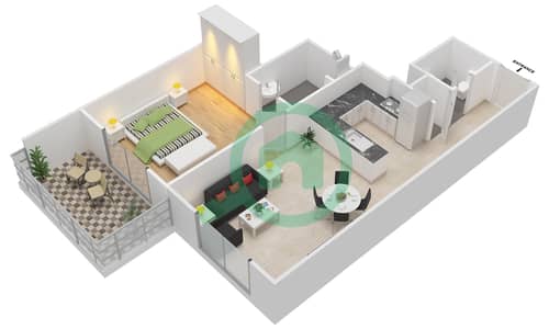 阿齐兹奥拉公寓大楼 - 1 卧室公寓类型5戶型图