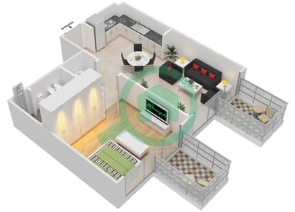 法哈德-阿齐兹公寓 - 1 卧室公寓类型3 FLOOR 2-17戶型图