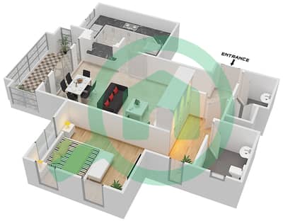 المخططات الطابقية لتصميم الوحدة 9A / FLOOR 1 شقة 1 غرفة نوم - کمون 1