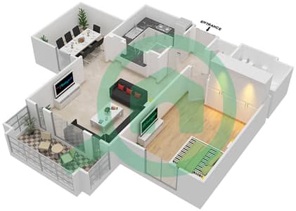 المخططات الطابقية لتصميم الوحدة 2 / FLOOR 1 شقة 1 غرفة نوم - کمون 1