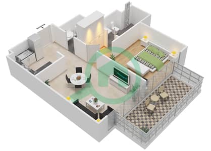 المخططات الطابقية لتصميم النموذج 1 FLOOR 2-9 شقة 1 غرفة نوم - عزيزي ريفييرا 7