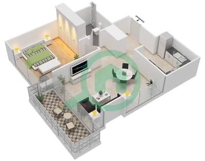 المخططات الطابقية لتصميم النموذج 3 FLOOR 2-9 شقة 1 غرفة نوم - عزيزي ريفييرا 7