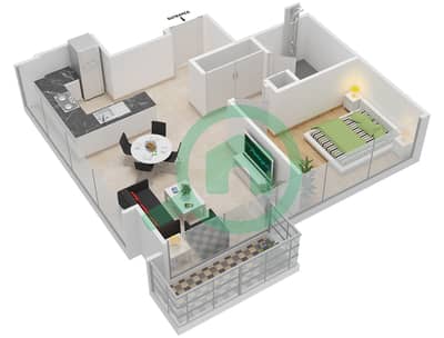 المخططات الطابقية لتصميم النموذج 7 شقة 1 غرفة نوم - عزيزي ريفييرا 12