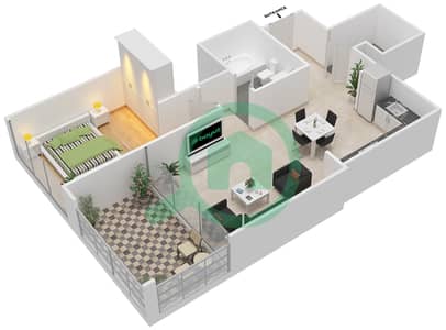 المخططات الطابقية لتصميم الوحدة 1 FLOOR 2-14,16-32,34-50 شقة 1 غرفة نوم - فيدا زعبيل