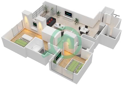 المخططات الطابقية لتصميم الوحدة 2 FLOOR 2-14 شقة 2 غرفة نوم - فيدا زعبيل