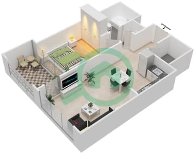 المخططات الطابقية لتصميم الوحدة 5 FLOOR 2-14 شقة 1 غرفة نوم - فيدا زعبيل
