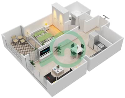 المخططات الطابقية لتصميم الوحدة 6 FLOOR 2-14 شقة 1 غرفة نوم - فيدا زعبيل