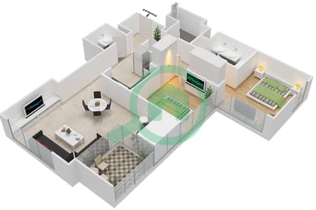 المخططات الطابقية لتصميم الوحدة 7 FLOOR 2-14 شقة 2 غرفة نوم - فيدا زعبيل