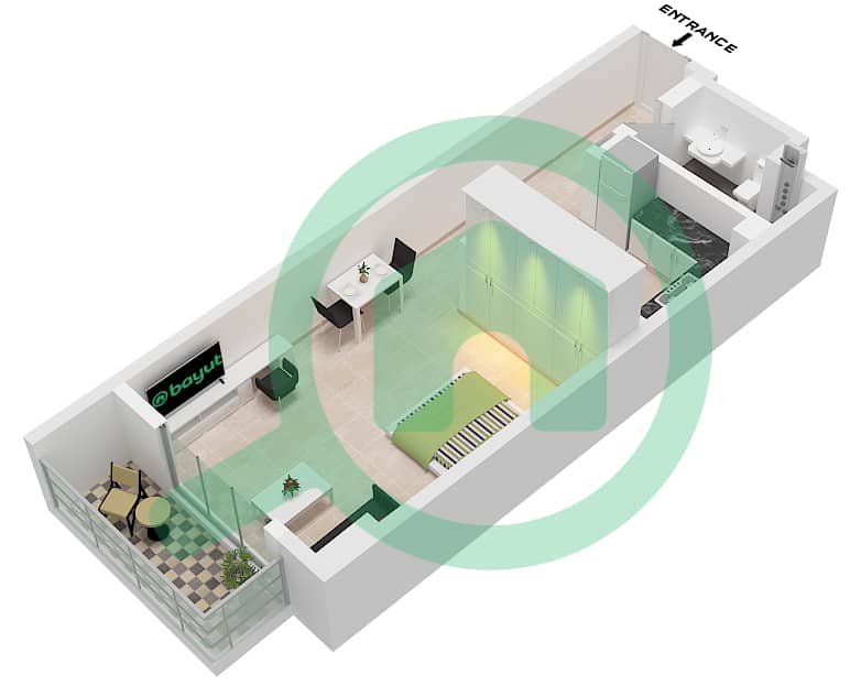 المخططات الطابقية لتصميم النموذج A شقة استوديو - بن غاطي جاردينيا Type A interactive3D