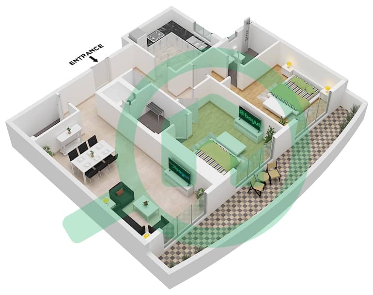 One 678 Residences - 2 卧室公寓单位03戶型图 Unit 03 interactive3D