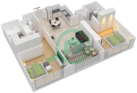 المخططات الطابقية لتصميم الوحدة 3 FLOOR 16-32,34-50 شقة 2 غرفة نوم - فيدا زعبيل