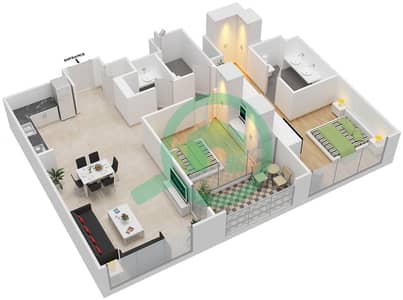 المخططات الطابقية لتصميم الوحدة 10 FLOOR 16-34 شقة 2 غرفة نوم - فيدا زعبيل