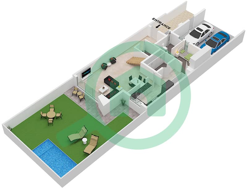 Paradise Hills - 3 Bedroom Townhouse Type A4 / UNIT MIDDLE Floor plan Type A4 Unit Middle Floor Ground interactive3D