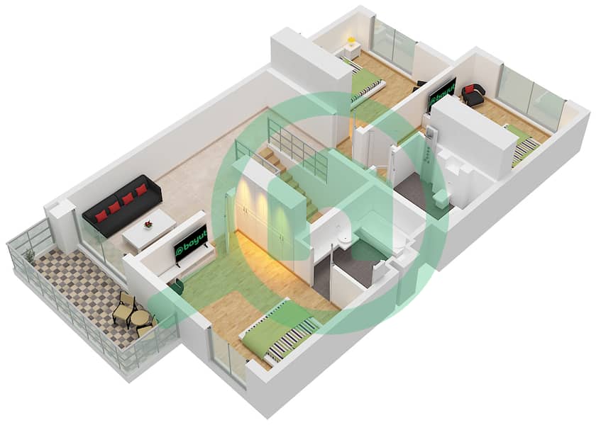 Paradise Hills - 3 Bedroom Townhouse Type A4 / UNIT MIDDLE Floor plan Type A4 Unit Middle Floor First interactive3D