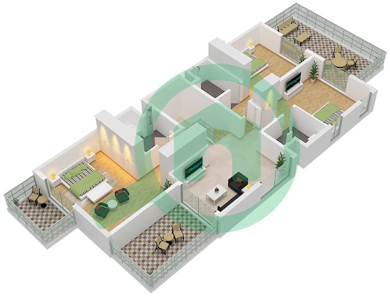Paradise Hills - Grundriss für 4 Schlafzimmer Reihenhaus Typ A4 / UNIT END Type A4 Unit End Floor First interactive3D