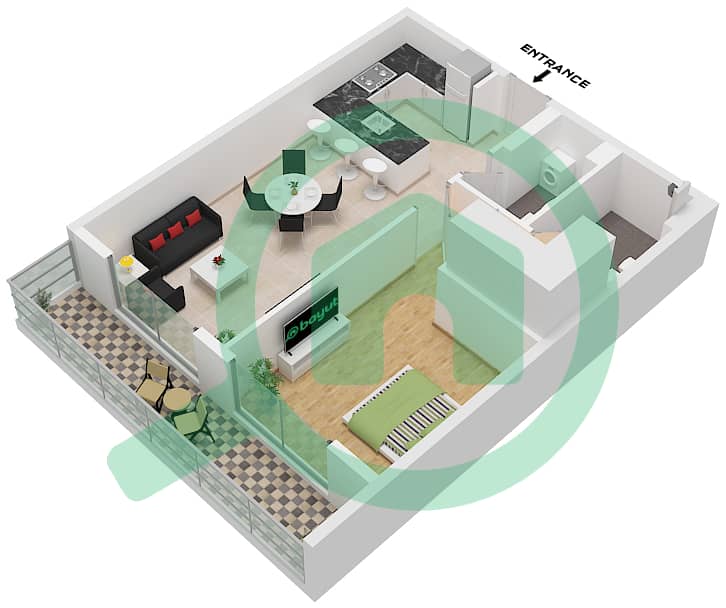 Weybridge Gardens 2 - 1 卧室公寓类型／单位2 / UNIT 7戶型图 Type 2 Unit 7 interactive3D