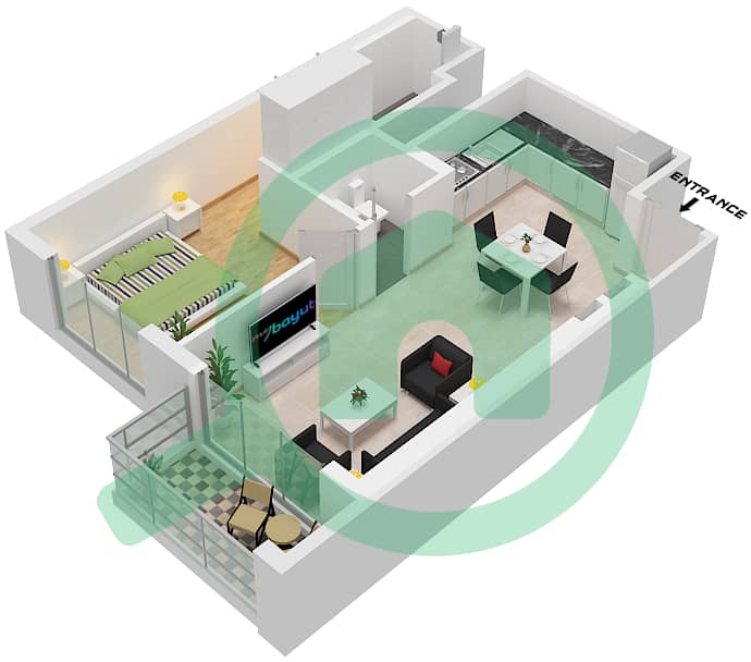 المخططات الطابقية لتصميم النموذج / الوحدة A- VARIENT 2 / UNIT 08 شقة 1 غرفة نوم - 310 ريفرسايد كريسنت Type A- Varient 2 Unit 08, Floor 9-21, 26-38 interactive3D