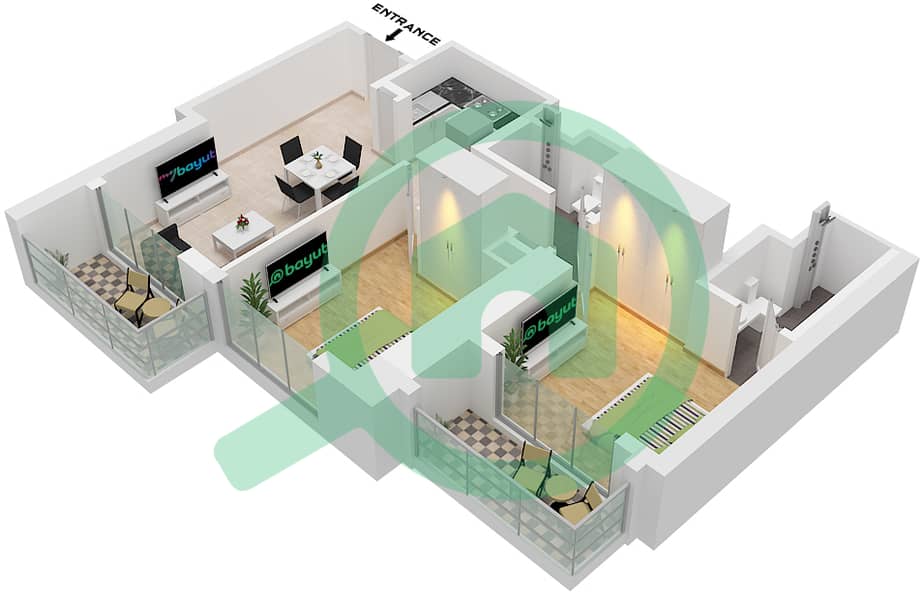 المخططات الطابقية لتصميم النموذج / الوحدة B- VARIENT 1 / UNIT 11 شقة 2 غرفة نوم - 310 ريفرسايد كريسنت Type B- Varient 1 Unit 11, Floor 9-21, 26-38 interactive3D