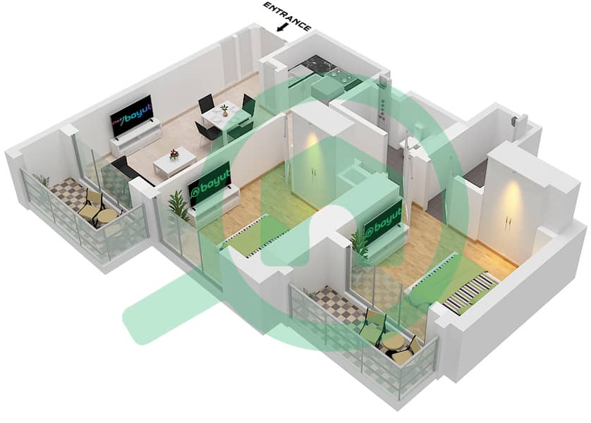 المخططات الطابقية لتصميم النموذج / الوحدة C / UNIT 04 شقة 2 غرفة نوم - 310 ريفرسايد كريسنت Type C Unit 04, Floor 9-21, 26-38 interactive3D
