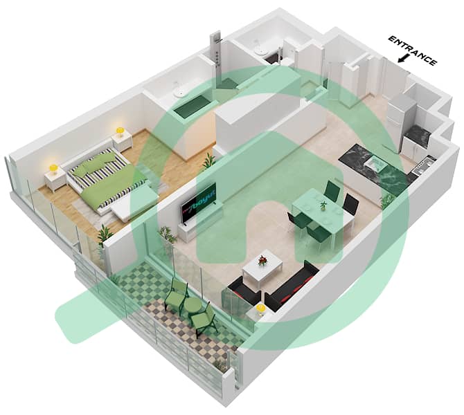 棕榈滩1号大厦 - 1 卧室公寓单位07 FLOOR 14戶型图 Unit 07 Floor 14 interactive3D