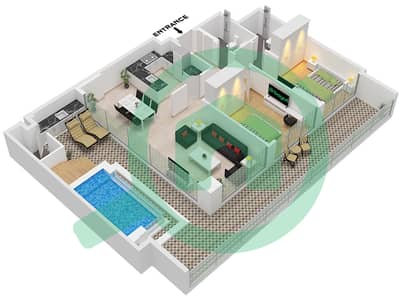 المخططات الطابقية لتصميم الوحدة 29 FLOOR 11 شقة 2 غرفة نوم - بن غاطي العنبر