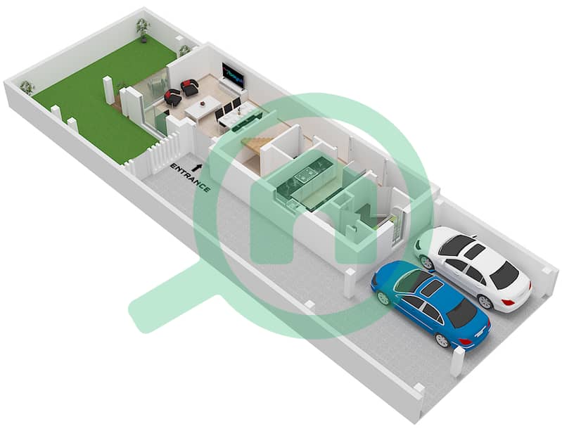 Pacifica - 3 Bedroom Townhouse Type XU-AB Floor plan Ground Floor interactive3D