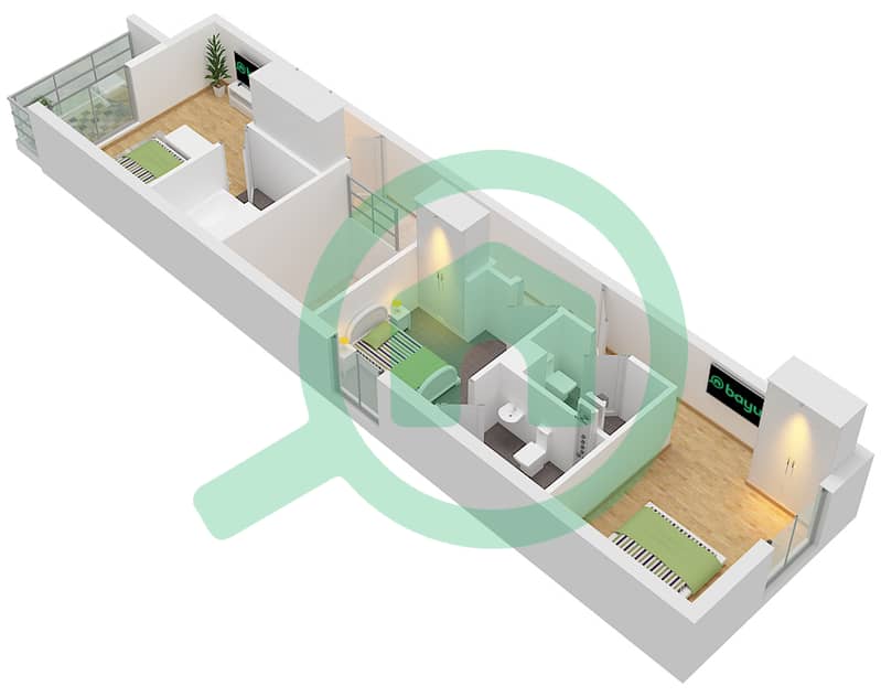 Pacifica - 3 Bedroom Townhouse Type XU-AB Floor plan First Floor interactive3D