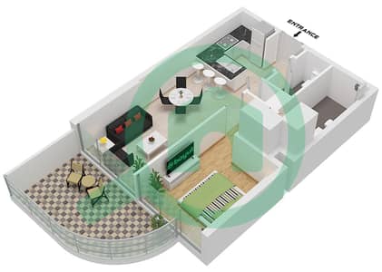 المخططات الطابقية لتصميم النموذج A شقة 1 غرفة نوم - لاجون فيوز 5