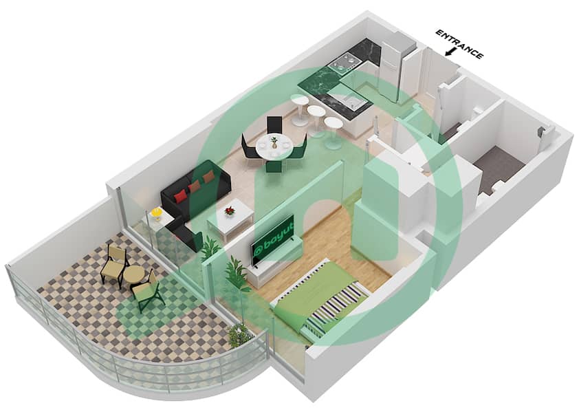 District One - Planimetria del piano di 1 Camera Appartamento Tipo 2A Type A interactive3D